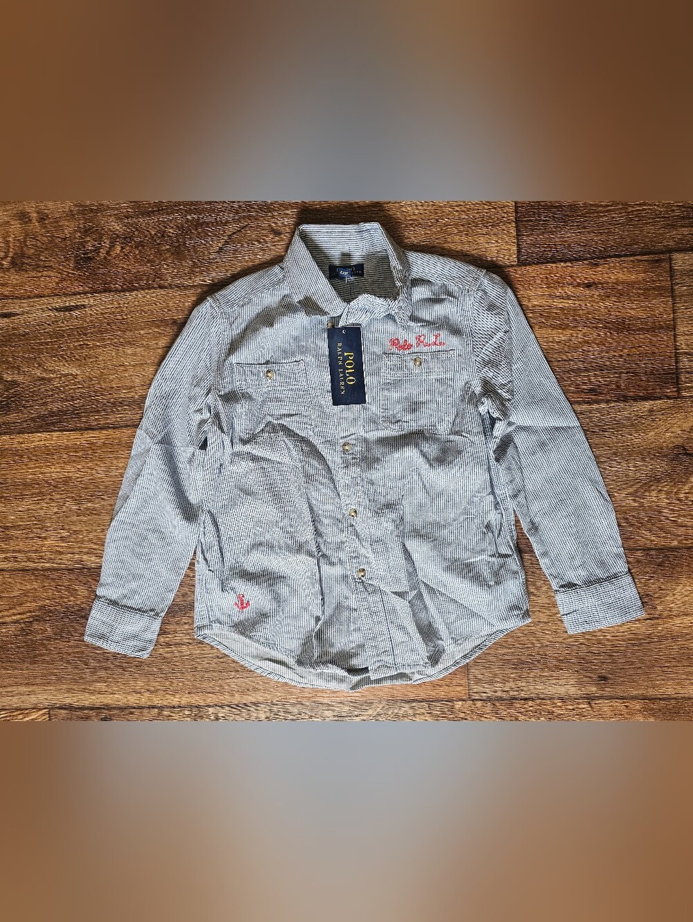 NWT Polo Ralph Lauren Boys Striped Nautical Graphic Button Down Shirt Size 6